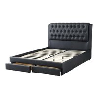 Mesmerizing Wooden Queen Bed With Tufted Pu Head Board, Black