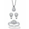 Diamond Accent Cluster 3-Piece Earring, Ring and Necklace Set 1/10 TCW Platinum-Plated 18"-20"