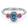 thumbnail image 3 of Gem Stone King 925 Silver and 10K Yellow Gold Persian Blue Moissanite and Pink Moissanite Engagement Ring for Women | 1.84 Cttw | Oval 8X6MM | Gemstone Birthstone | Size 5, 3 of 6