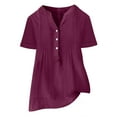 thumbnail image 5 of Taqqpue Womens Cotton Linen Shirts Solid Color Short Sleeve Button V-Neck Blouse Tops Summer Basic Half Sleeve T Shirts Loose Fit Casual Plus Size Tees with Pockets, 5 of 8