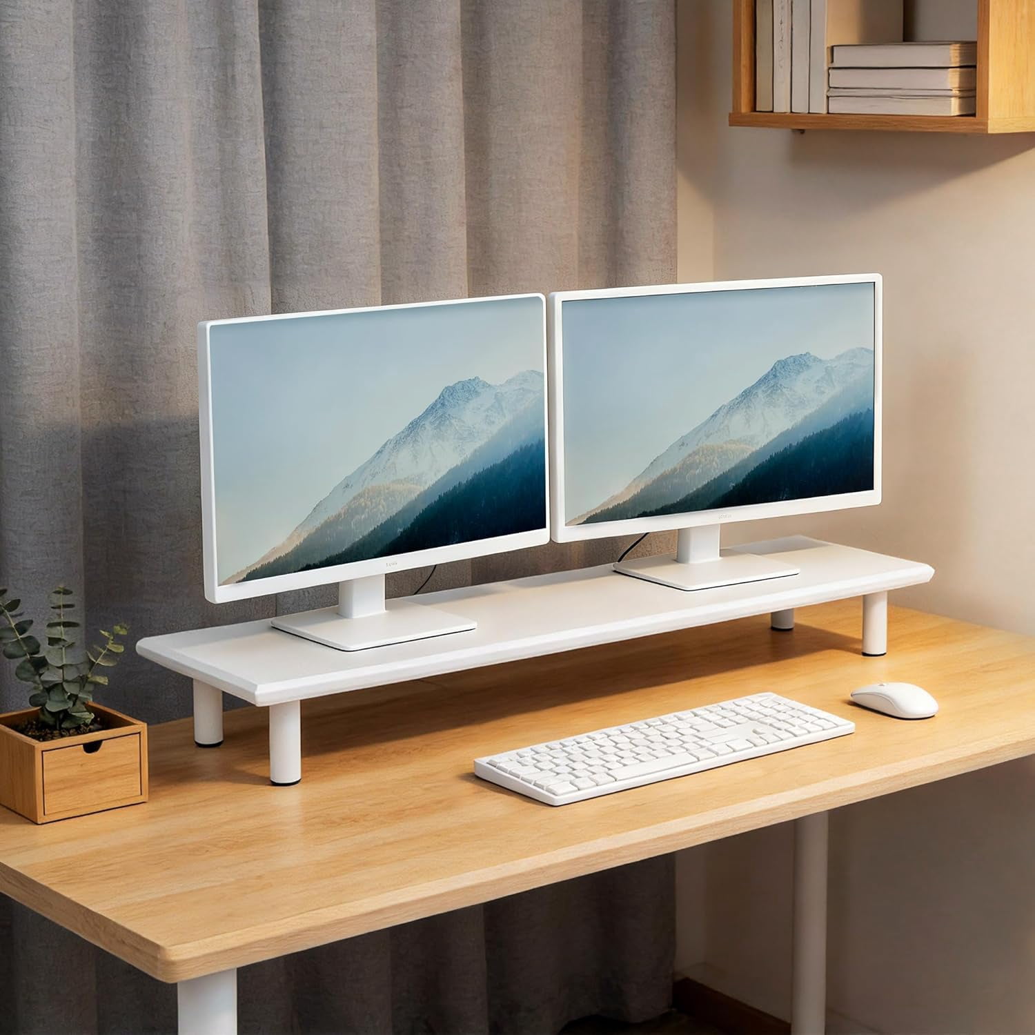 Dual Monitor Stand Riser with Storage, Ergonomic Desk Shelf for PC Computer Monitor Printer TV Home Office White