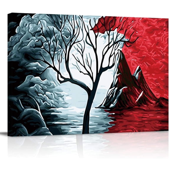 Volcanic Eruptions Canvas Wall Art Tree And Vocano Painting Landscape Artwork Home Decoration for Living Room Bedroom Framed Ready to Hang