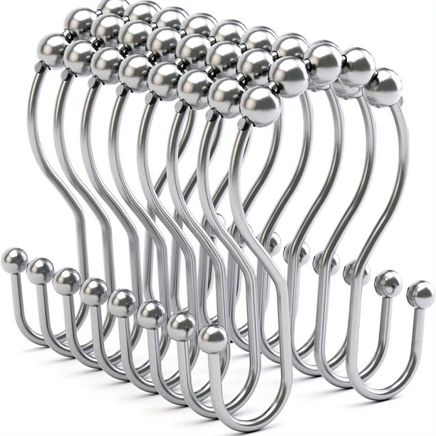 12pcs, Rustproof Stainless Steel S Shape Shower Curtain Hooks Rings, Shower Curtain Rings Hooks For Bathroom Shower Rod Curtains, Bathroom Accessories