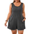 thumbnail image 4 of Women's Plus Size Jumpsuits Casual Sleeveless Short Overalls Pleated Front Rompers Summer Loose Fit One Piece Outfits with Pockets, 4 of 5