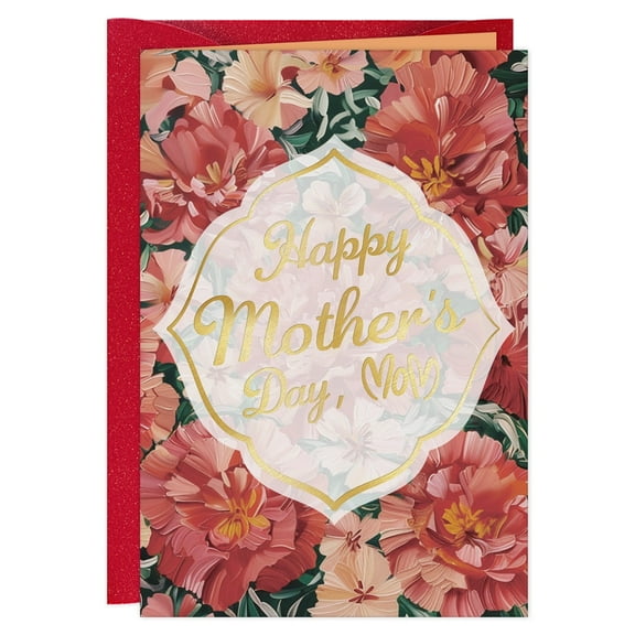 WaaHome Mother's Day Flower Card - 5.5"x8" Mother's Day Gift Card with Envelope & Golden Foil & Floral Design Elegant Present for Mom from Son Daughter