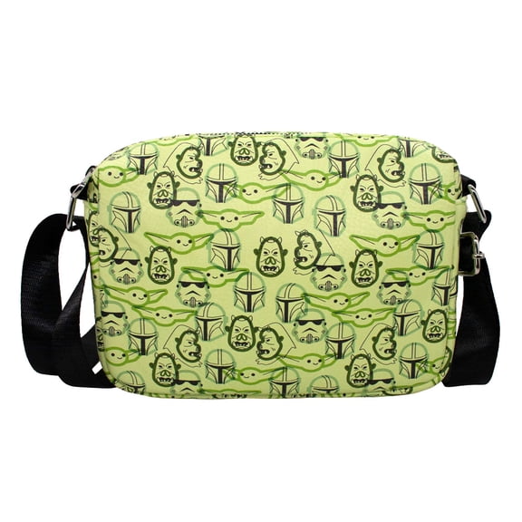 Star Wars Bag, Crossbody, Rectangle, The Mandalorian Character Faces Stacked, Greens, Vegan Leather