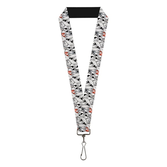 Looney Tunes Lanyard, Bugs Bunny Expressions Stacked White Black Gray, Elastic