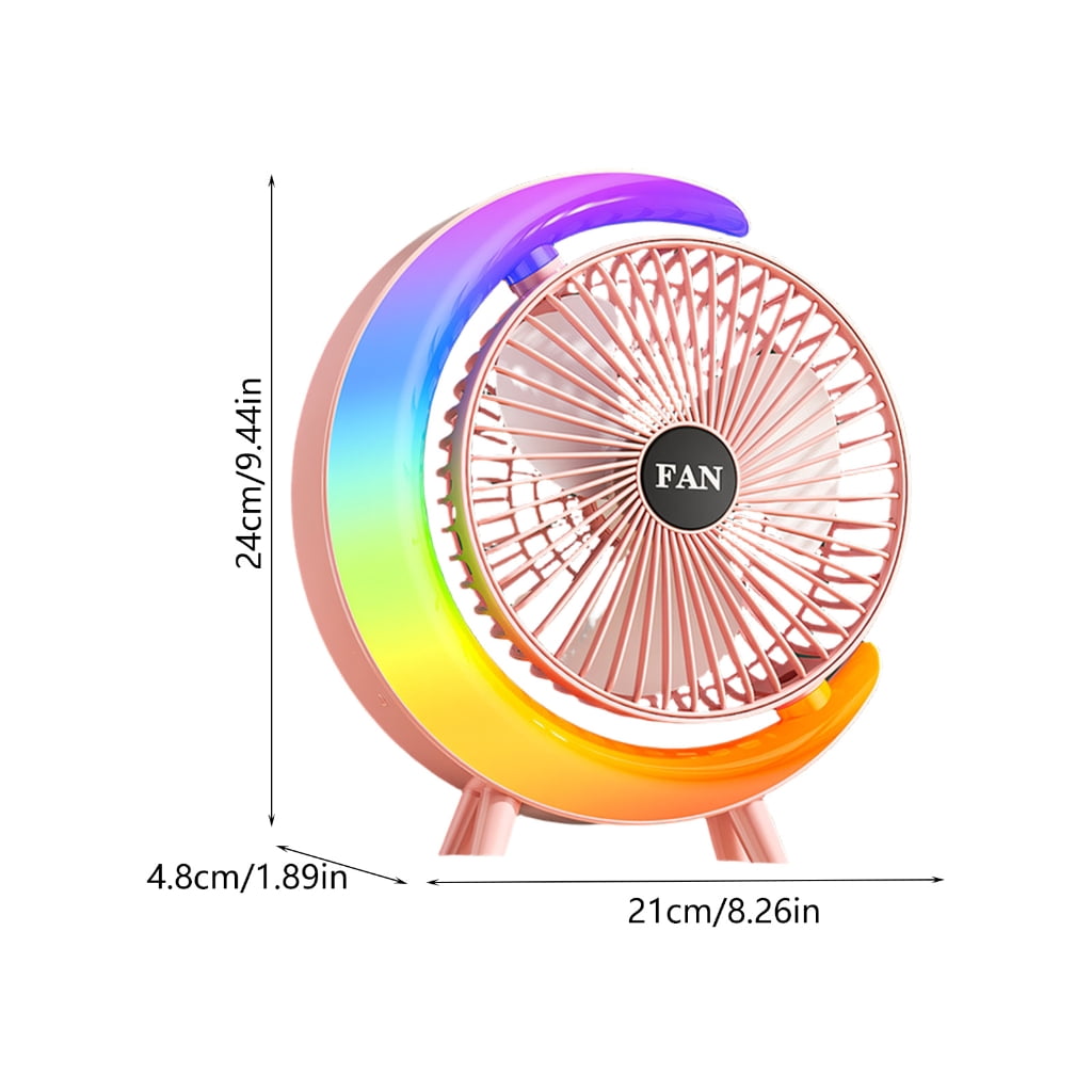 Tibvox Desk Fan Quiet Portable Tabletop Adjustable 3 Speed Fan with LED Light for Home Outdoor Travel School Kitchen Bedroom