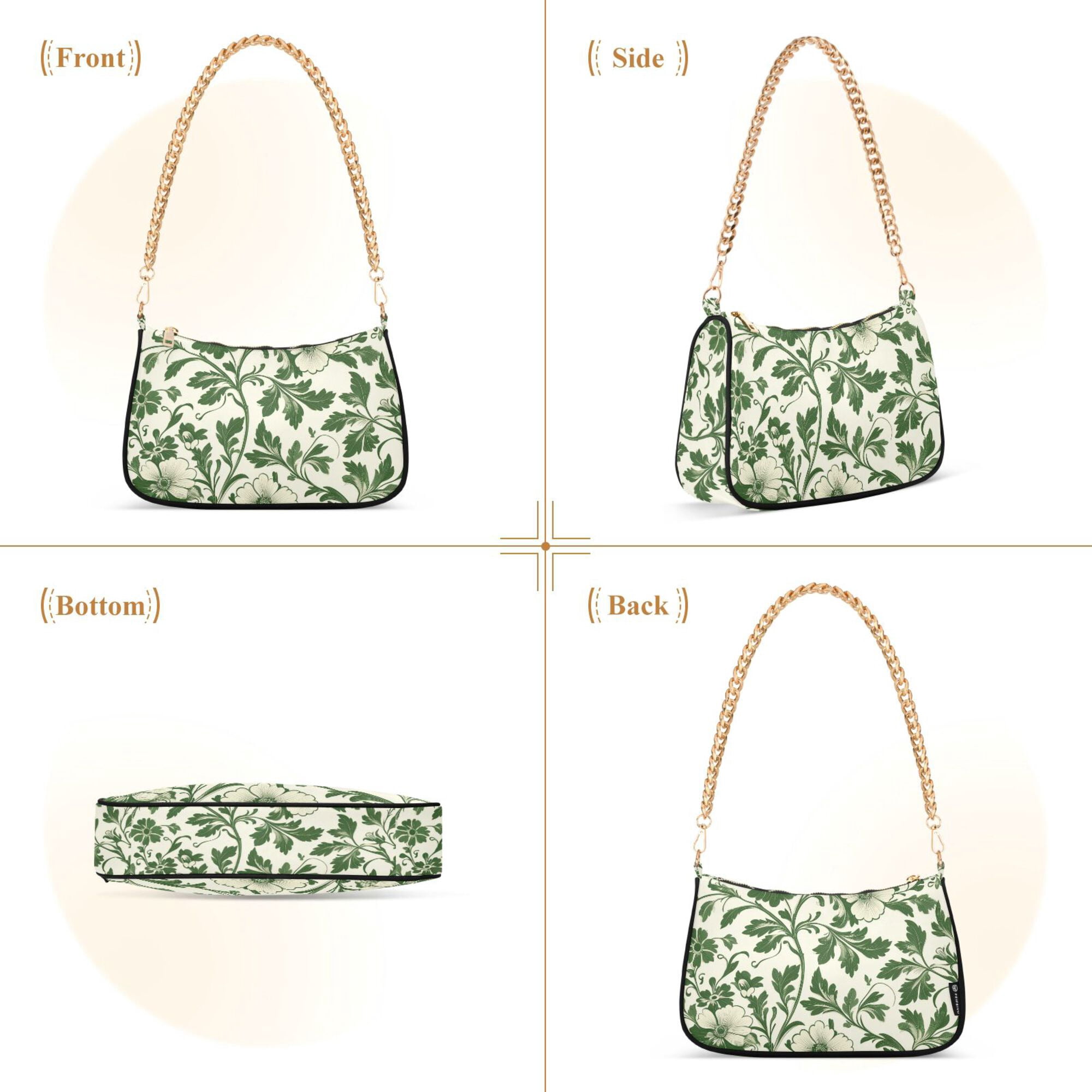 FORMRS Womens Shoulder Bag with Chain Strap Clutch Purse Cute Tote Handbag, Green Floral