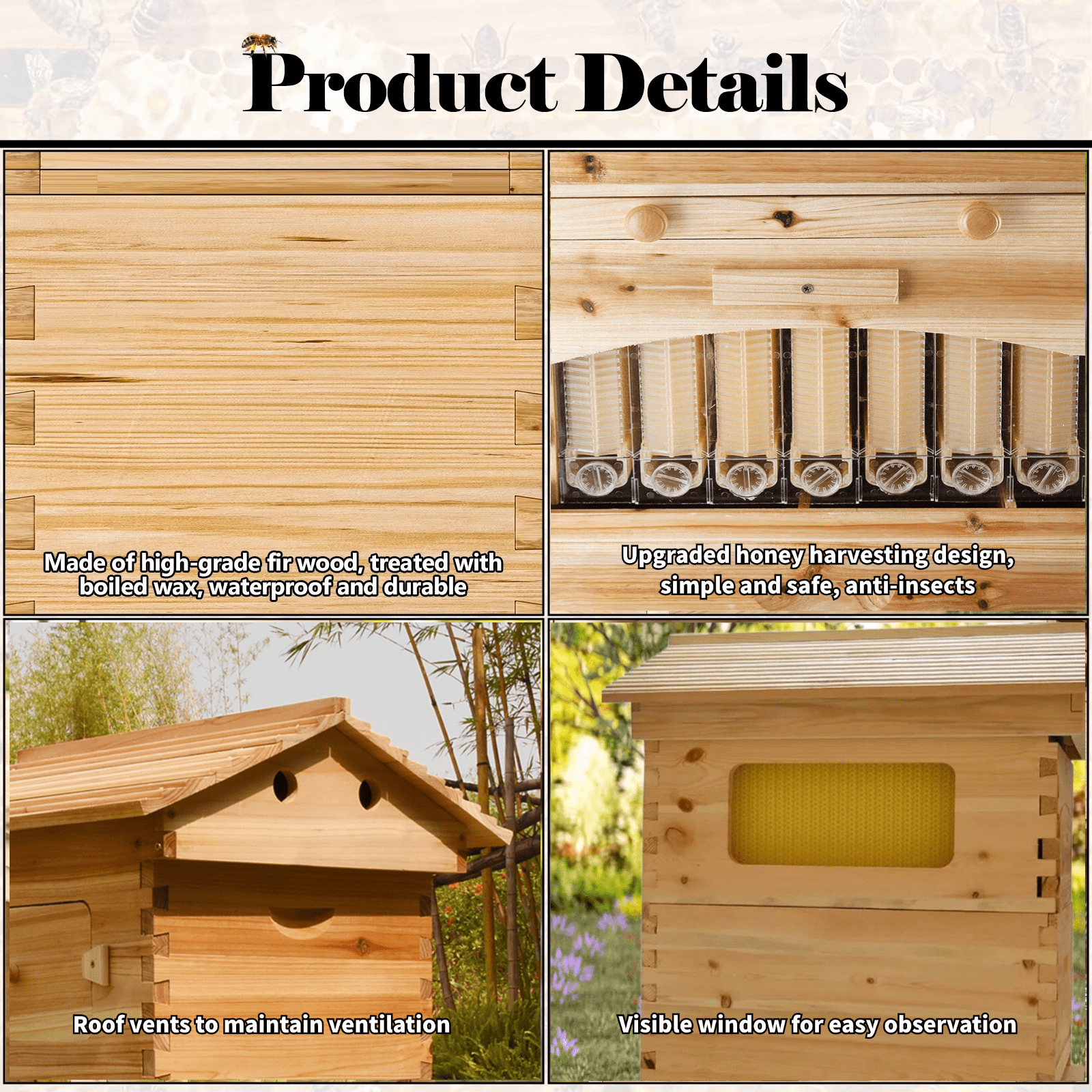BEE-HIVE フライヤー AUSHIVE Bee Hive Self-Flowing Honey Design Cedar Wood