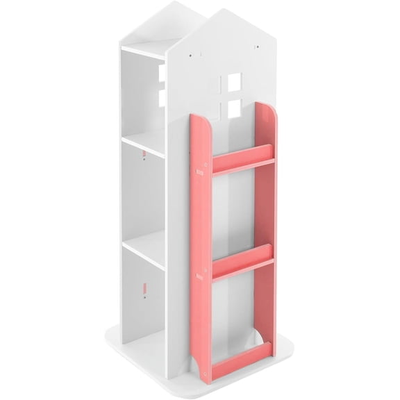 360° Rotating Bookshelf, Castle White Rotating Bookshelf, Storage Organizer Rack, Revolving Corner Bookshelf, for Home Office Furniture Bookcase (Pink)