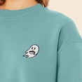 thumbnail image 5 of Dalix Spooke-a-Latte Ghost Sweatshirt Embroidered Coffee Fleece Long Sleeve Womens in Arctic Blue XL X-Large, 5 of 5