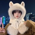 thumbnail image 2 of MIASHUI Hat for Women Winter Warm Thick Scarf Connected Two-Piece Set Ear Protection Hat Cold Protection Scarf Beige, 2 of 3