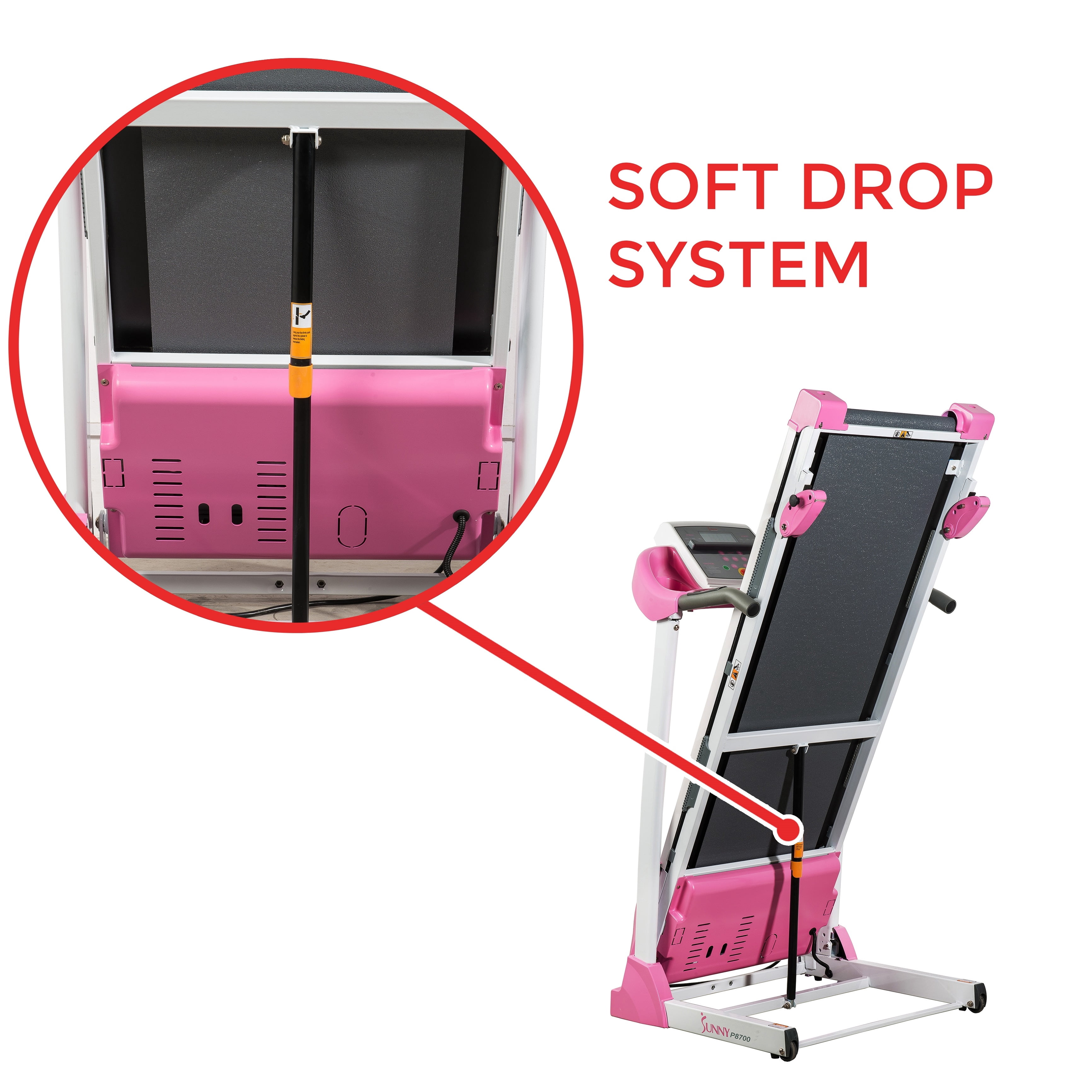 Sunny Health & Fitness Treadmill with Manual Incline, Pulse Sensors, Folding, LCD Monitor for Exercise, Pink,  P8700