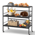 thumbnail image 2 of 40" Rolling Kitchen Cart Island with Wheels and Storage Shelves, Copedvic 3-Tier Kitchen Bakers Rack Microwave Cart Oven Stand with 10 Hooks, Black, 2 of 9