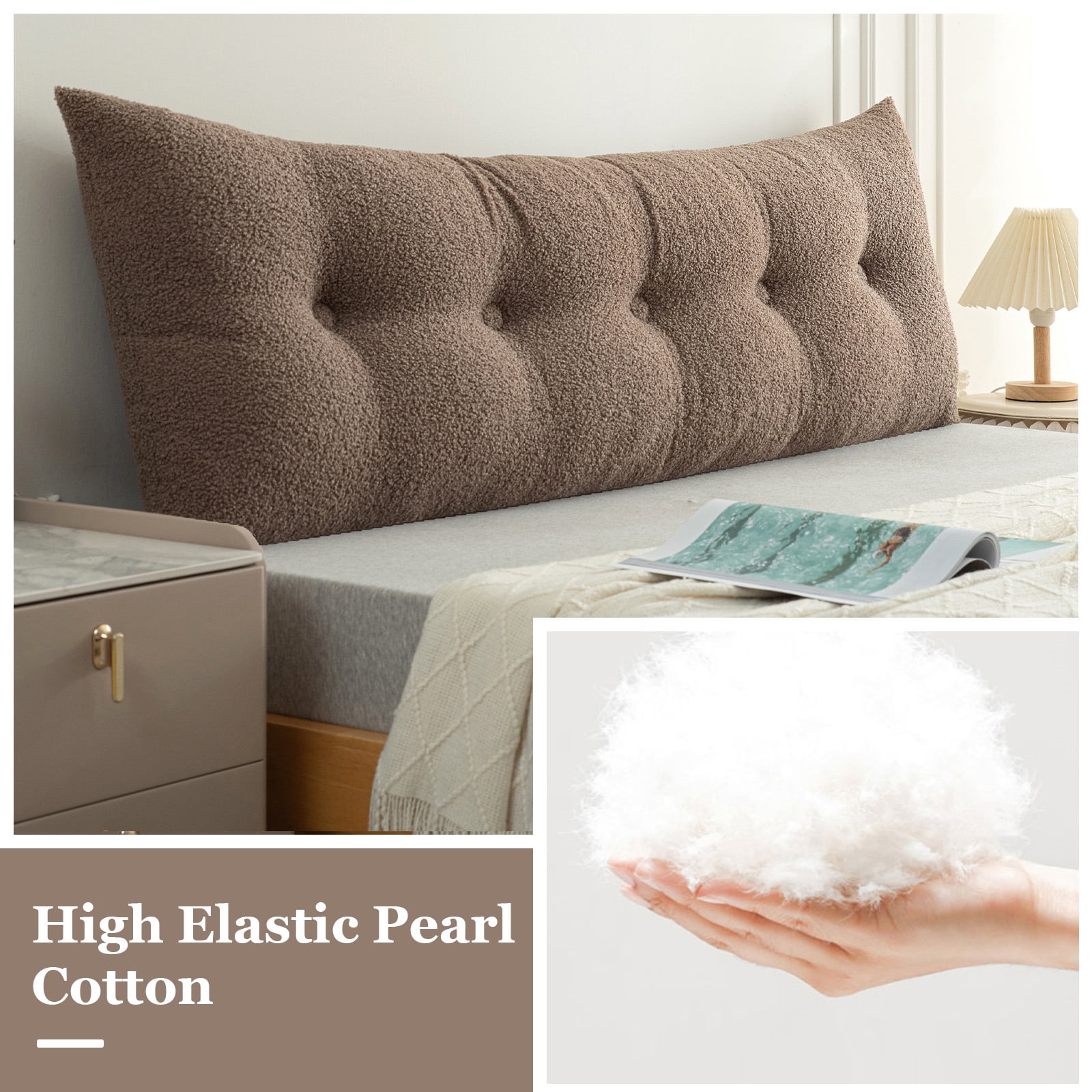 ANMINY Headboard Pillow, Teddy Velvet Fabric, Bed Rest Reading Pillow, Removable & Washable Cover, Daybed Wedge Pillow for King Beds