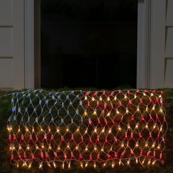 Northlight American Flag Mini Net Style Lights - 2' x 2.75' - Red, White and Blue - White Wire