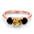 thumbnail image 3 of Gem Stone King 18K Rose Gold Plated Silver Yellow Citrine and Black Diamond Engagement Ring for Women | 1.90 Cttw | Round 6MM | Gemstone November Birthstone | Size 6, 3 of 6