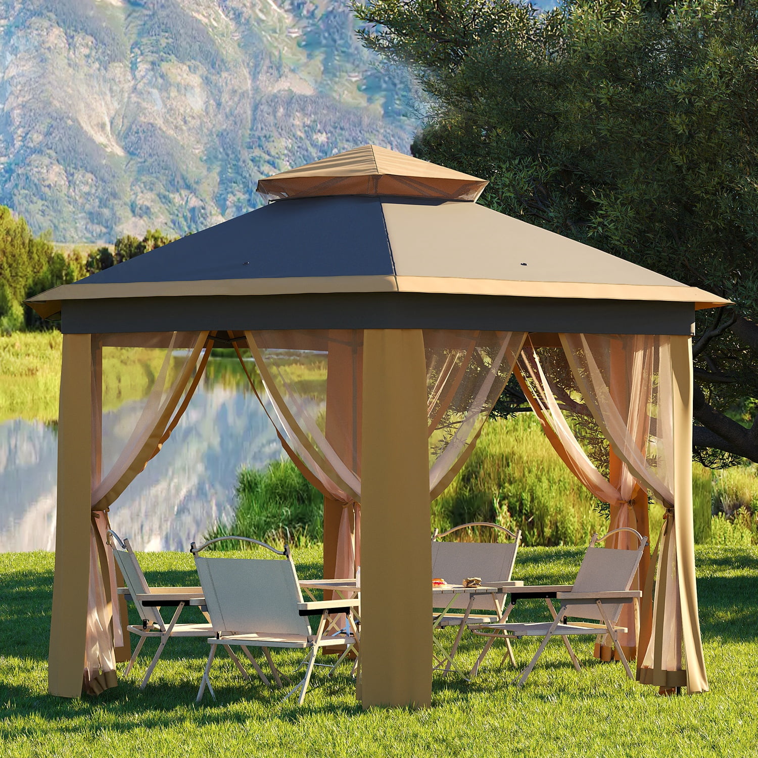 EliteEdge Pop Up Gazebo 13x13ft, Hexagonal Outdoor Canopy Shelter, Instant Patio Gazebo Tent with Mesh Netting and Strong Steel Frame for Patio Backyard Garden Wedding Party