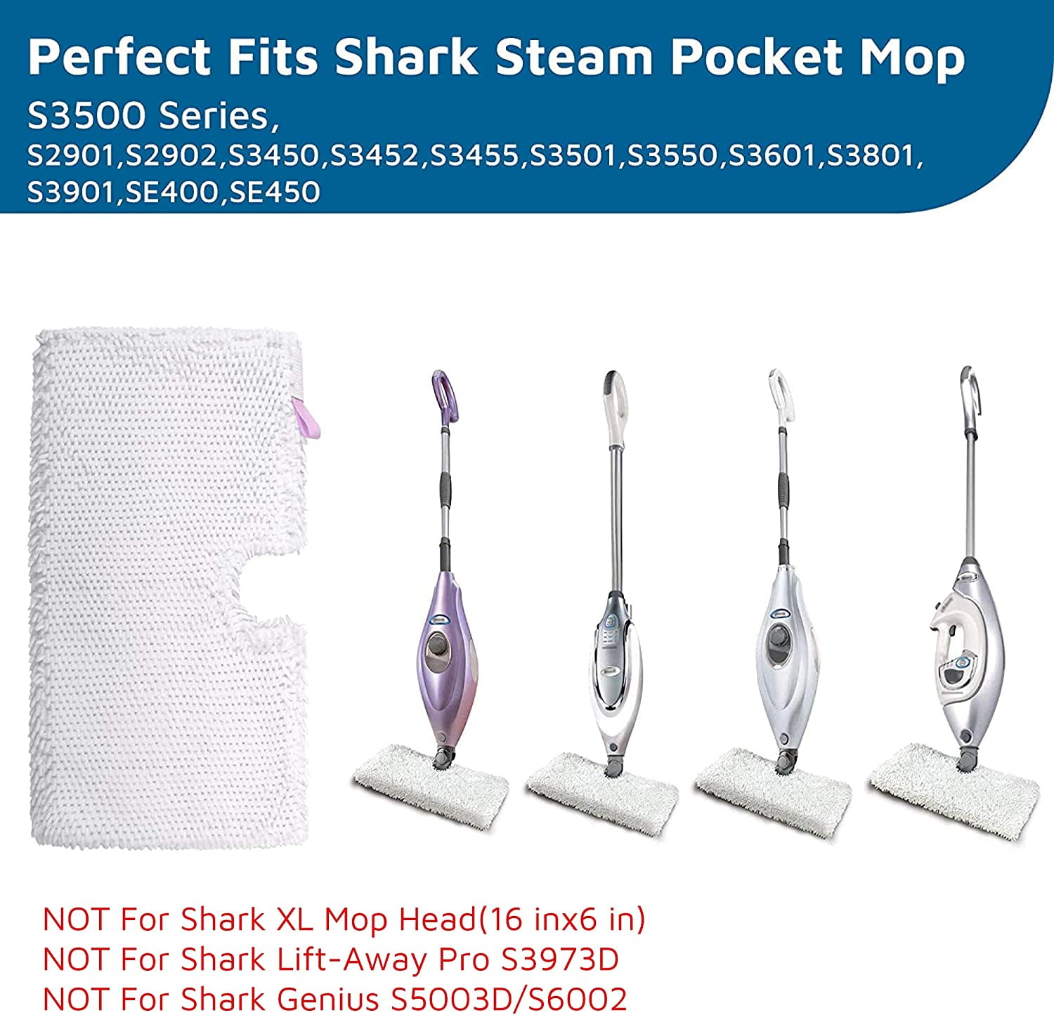 Xindejia 5-Pack Microfiber Mop Pads Replacement For Shark Steam Pocket Mops S3550 S3501 S3601 S3901 - View #12