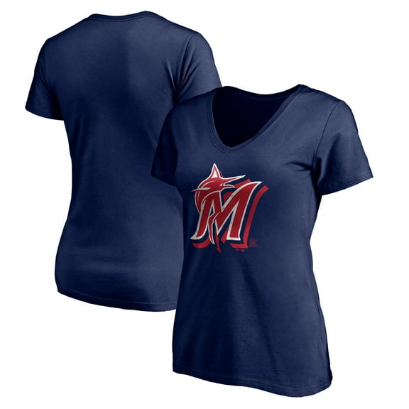 Women's Navy Miami Marlins Red White and Team V-Neck T-Shirt