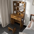 thumbnail image 2 of 23" Vanity Makeup Set with Mirror, Adjustable Lights, Stool, Wood Dressing Table with Power Outlet and Hairdryer Holder, Modern Bedroom Storage Vanity, 2 of 8