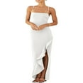 thumbnail image 1 of Femmes Été Longue Skinny Robe Fronde Couleur Unie Irrégulière Fendue Robe d'Ourlet, 1 of 7
