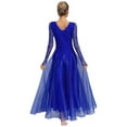 thumbnail image 2 of inlzdz Women Glittery Ballroom Dance Dress Lace Long Sleeve Tango Standard Competition Dancing Clothes Blue M, 2 of 7