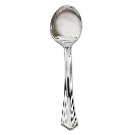 Decorative Silverplate Spoon - Heavyweight Plastic Soup Spoons, Silver, 5-3/4 In., Reflections Design, 600/case