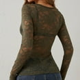 thumbnail image 4 of Miluxas Mesh Tops for Women Clearance Sheer Long Sleeve Tops V Neck Lace Blouses Under Shirts Floral Lace Tee Shirt Army Green 16-18(XL), 4 of 7