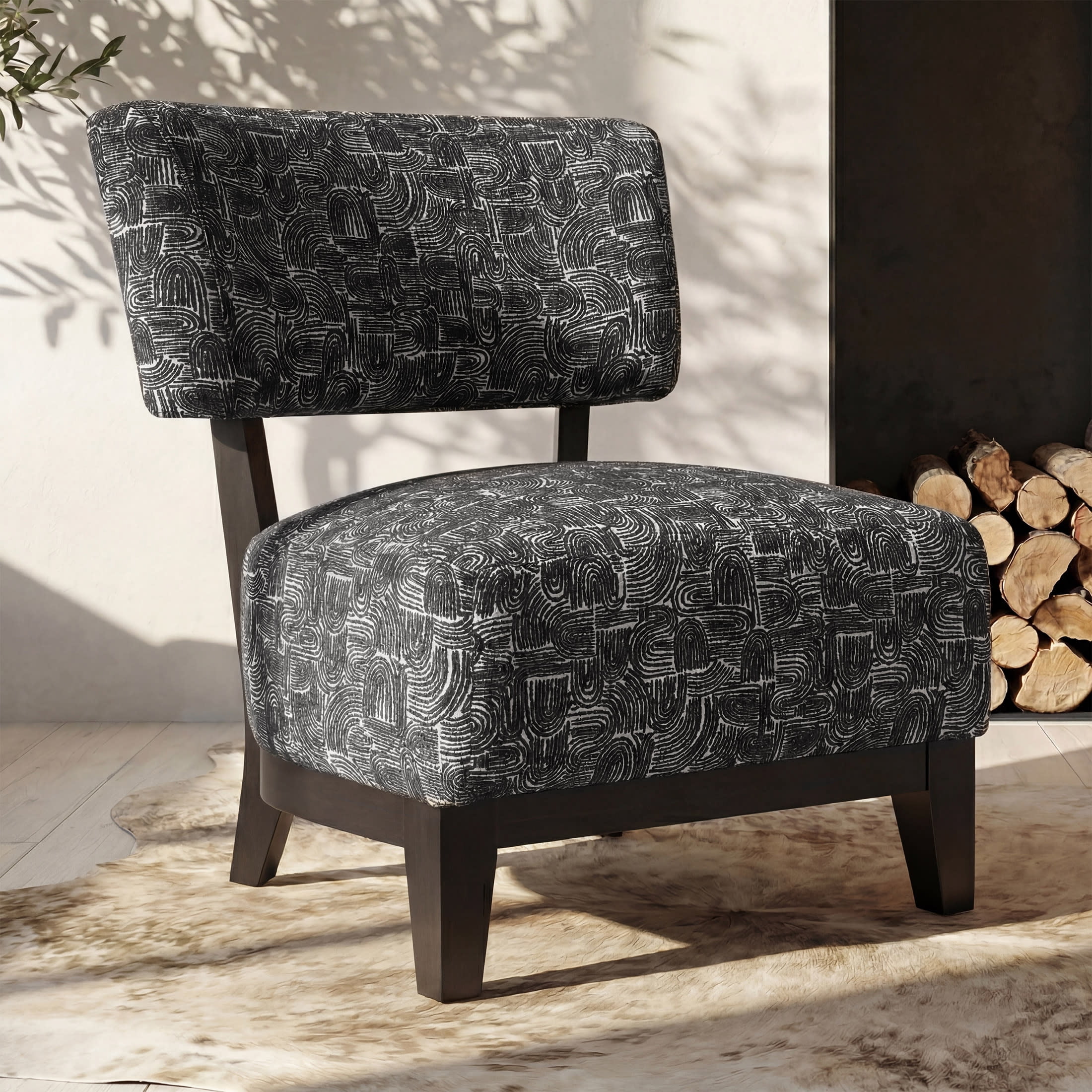 Aenkyo Contemporary Chenille Fabric Armless Accent Chair, Black