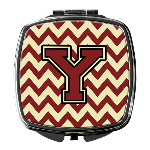 Letter Y Chevron Maroon and Gold Compact Mirror