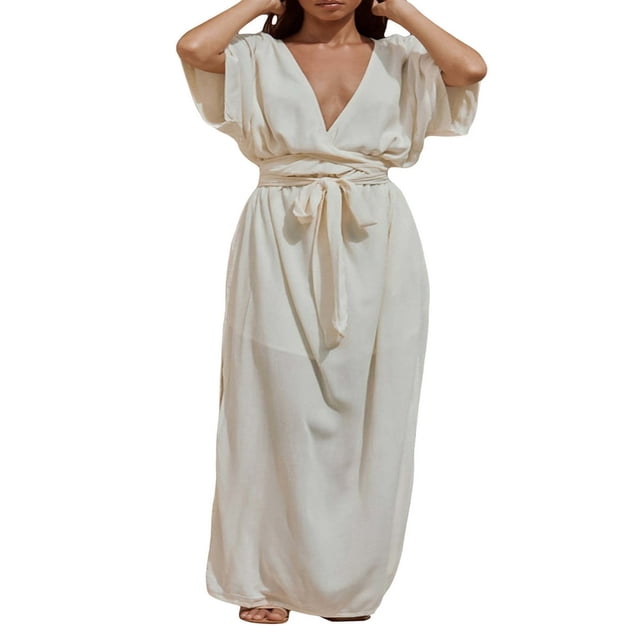 Femmes Bohème Robe Formelle Manches Courtes Robe de Soirée avec Ceinture