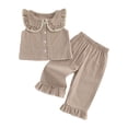 thumbnail image 4 of newwalpole Toddler Kids Girls Summer Outfits Plaid Clothes Set 12 18 24 Months 2T 3T 4T 5T Sleeveless Doll Collar Vest Tops and Elastic Waist Pants Khaki for Size 3-4 Years, 4 of 4