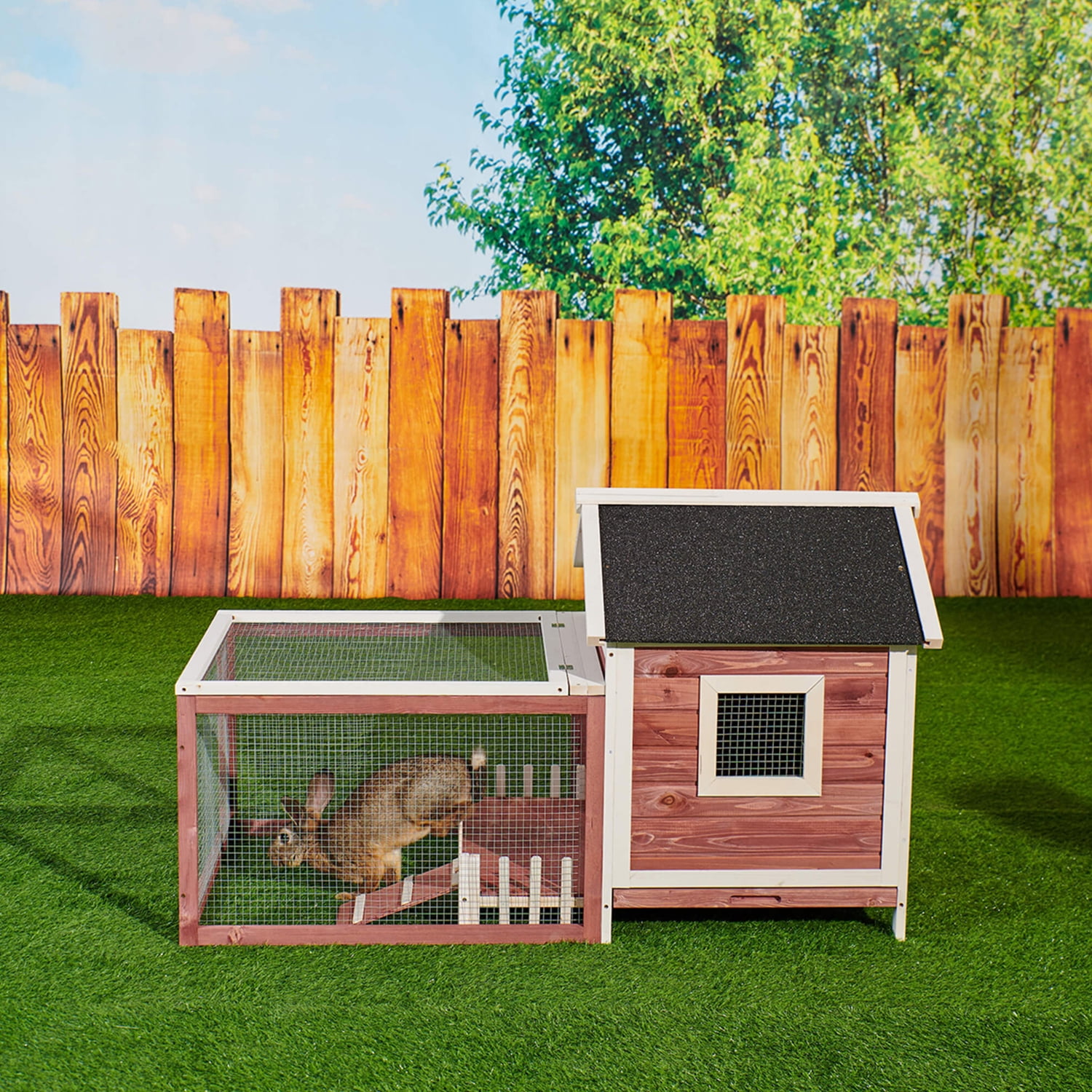 Kadyn Poultry Cage w/ Wire Fence, chicken coop Hutch Cage for Backyard and Outdoors, Auburn Kadyn Poultry Cage w/ Wire Fence, chicken coop Hutch Cage for Backyard and Outdoors, Auburn