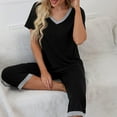 thumbnail image 6 of Zanvin Womens High Waisted Linen Capris Pants, Women's Short Sleeve V-Neck Top Cropped Pants Print Suit, Quickly Dried, Soft and Breathable, Black, XL, 6 of 8
