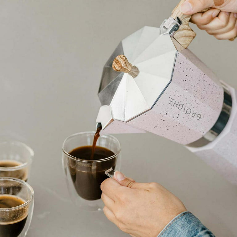 Grosche Milano Stone Stovetop Espresso Maker, 9 Cup Moka Pot Gift Set - Blush Pink