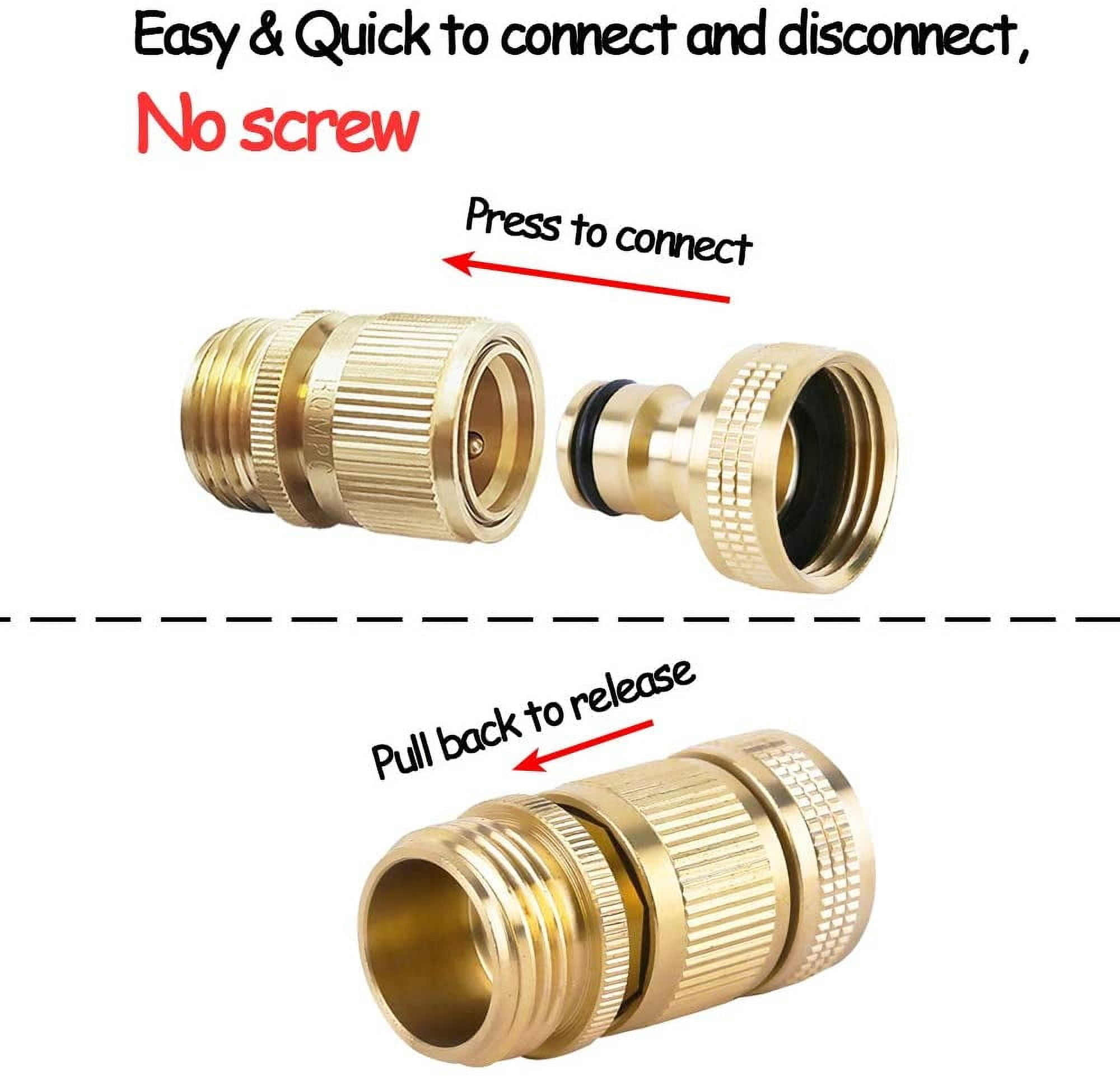 Garden Hose Quick Connect Solid Brass Connector Fitting Water Connectors 3/4 inch GHT (2SETS)