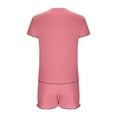 thumbnail image 4 of Women's Pajama Sets Under $10 Free Shipping Casual Knitted Streak Round Neck Short Sleeve Shorts Home Set, 4 of 5