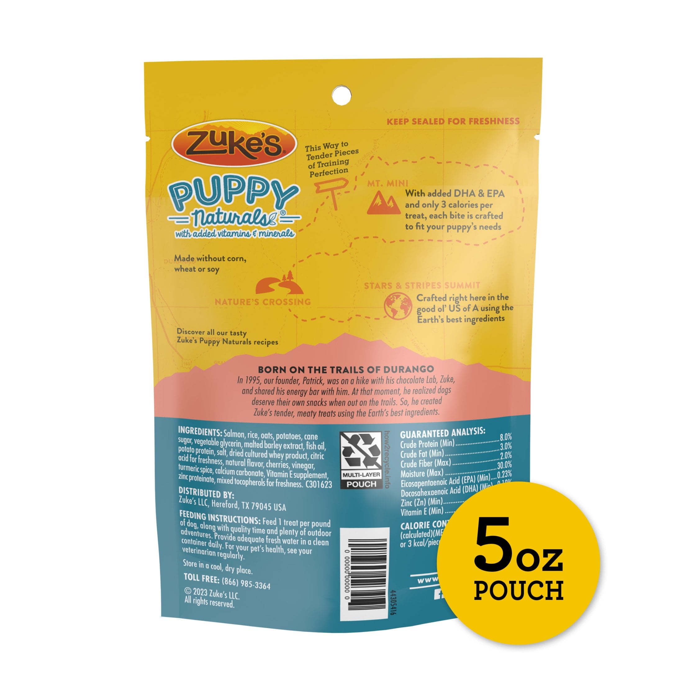 (8 pack) Zuke's Puppy Naturals Dog Training Treats, Salmon & Chickpea Recipe, Tender Chews, 5 oz Pouch
