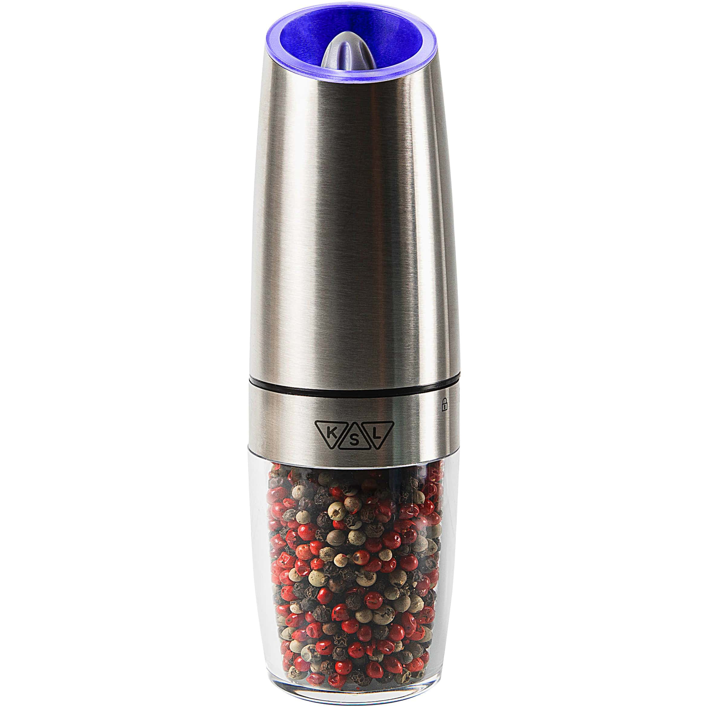 LaGoldoo Salt and Pepper Gravity Grinder Set, 2pcs Electric Pepper and Salt Mill Refillable, Automatic Battery Operated Mill Kit with LED Light