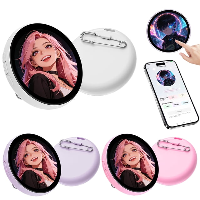 RRJ 3Pcs Custom Digital Badge E-Pin 2 Inches IPS Screen Electronic Video Photo Name Button Magnetic Dynamic Touch Screen Cool ID Card Badges Anime Star Fans Badge
