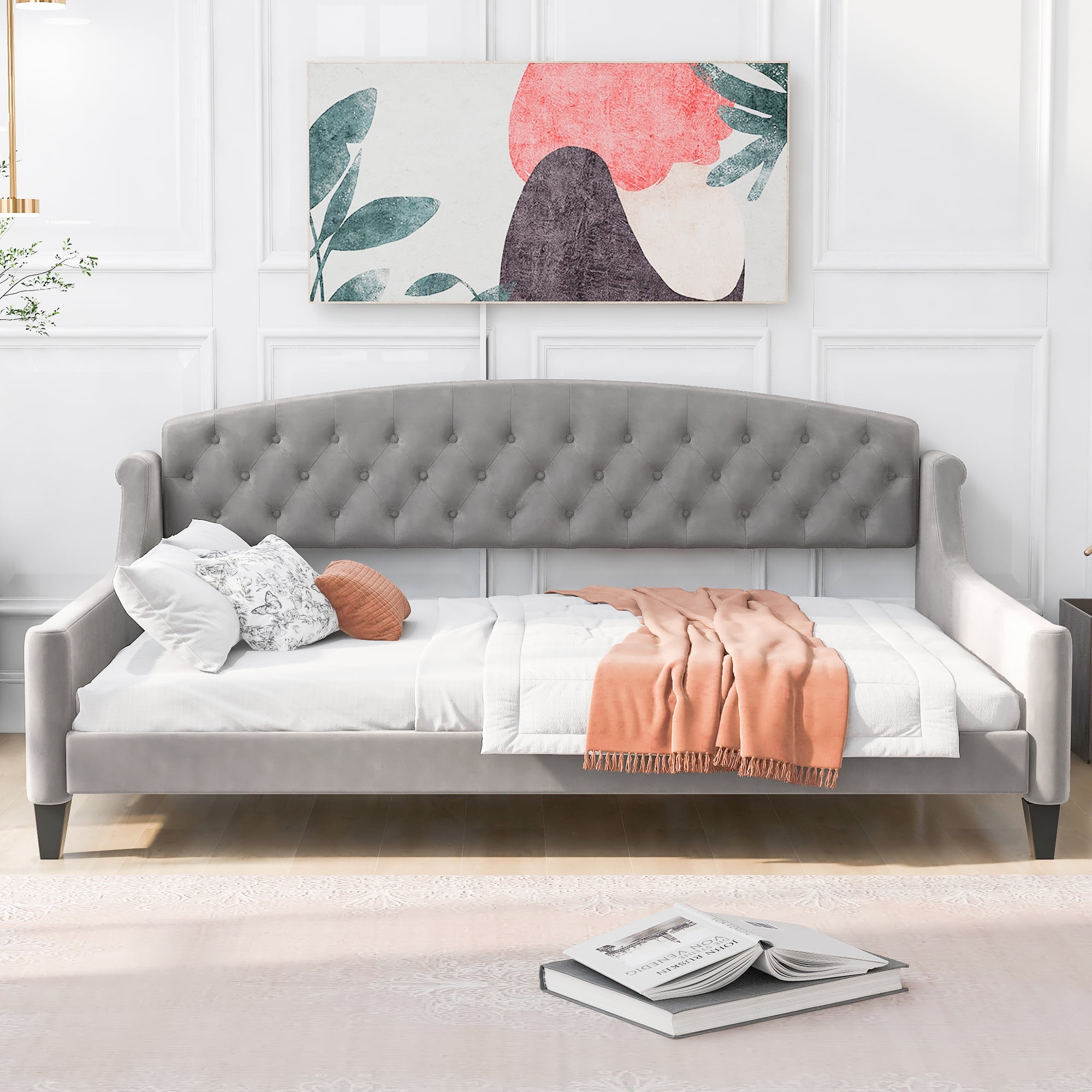 Euroco Upholstered Tufted Full Daybed, Gray
