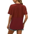 thumbnail image 5 of Fanxing Hide Belly Tops For Women 3/4 Sleeve Red Patchwork Summer Tops Comfort Breathable Crewneck Tees Shirts, 5 of 8
