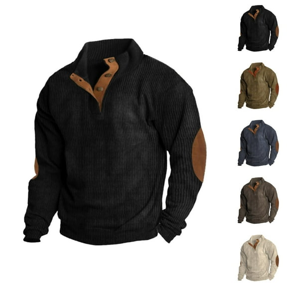 Men's Sweatshirt 2025 Fall Winter Long Sleeve Corduroy Button Stand Collared Sweat Shirt Pullover Tops
