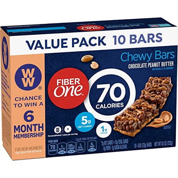 Fiber One 70 Calorie HHA1 Chewy Snack Bars, Chocolate Peanut Butter, 10 ct