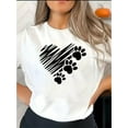 thumbnail image 2 of Tee-Shirt Graphique Cœur & Empreinte de Patte pour Femmes - Col Rond Manches Courtes, Polyester Confortable, Lavable en Machine, Mode Quotidiennevêtement Décontracté Tendancetelle Tissu Extensible, 2 of 8