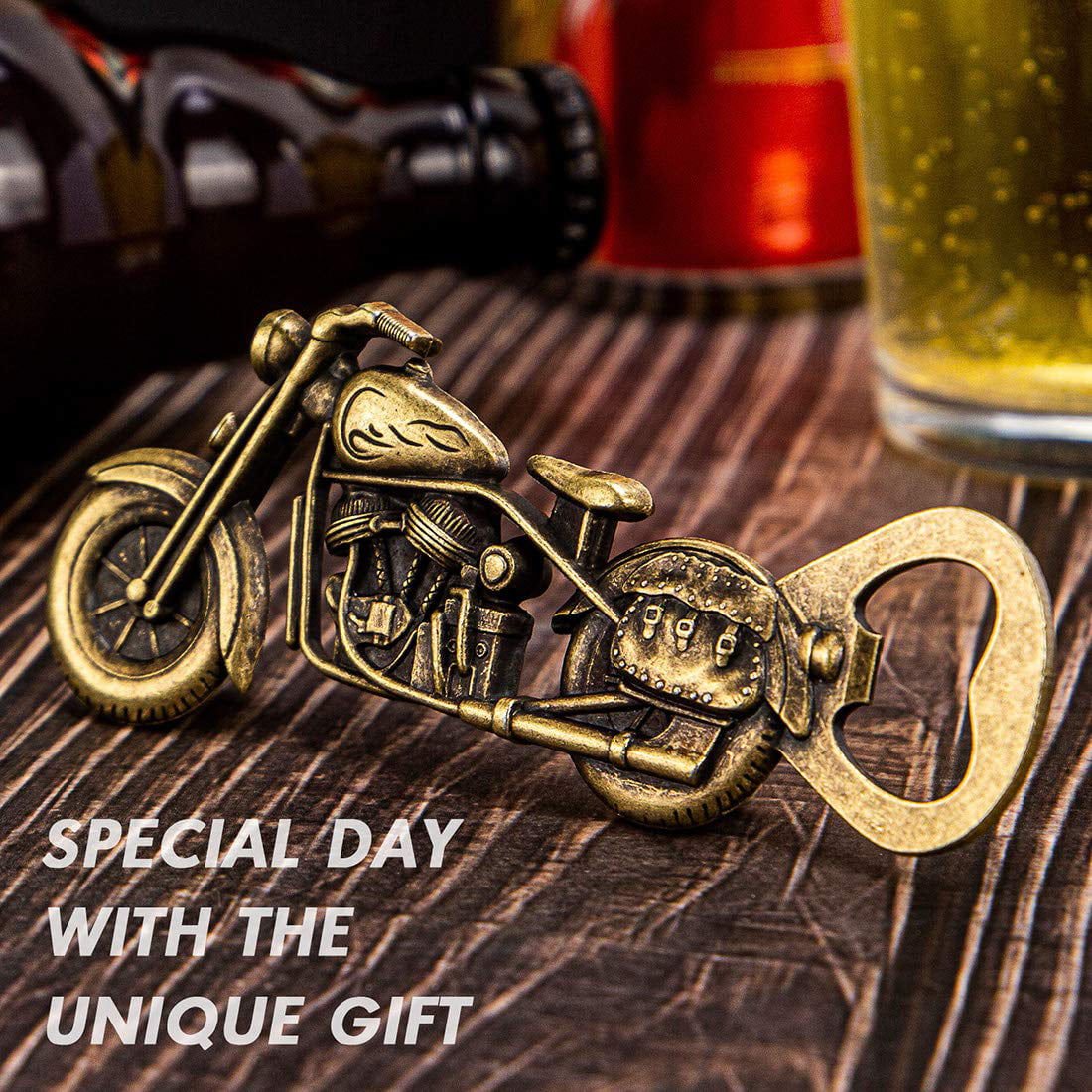 Fathers Day Gift Birthday Christmas Gift for Him Dad Husband Grandpa Boyfriend Unique Motorcycle Beer Gifts for Men Vintage Motorcycle Bottle Opener
