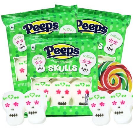 Halloween Skull Peeps  Sugar Coated Marshmallow Candy  6 Count  Pack of 3  3 Ounces per Pack