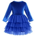 thumbnail image 4 of FYMNSI Velvet Christmas Dress for Girls Toddler Fall Winter Layered Tiered Tulle Dresses Vintage Party Midi Gown 1-2 Years Royal Blue, 4 of 5